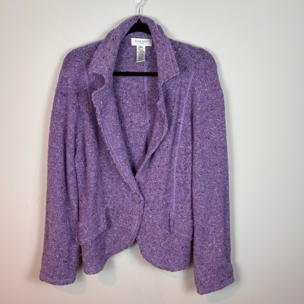 Vintage Nine West Y2K Purple Tweed Wool Blend Knit Blazer Jacket Womens 2X